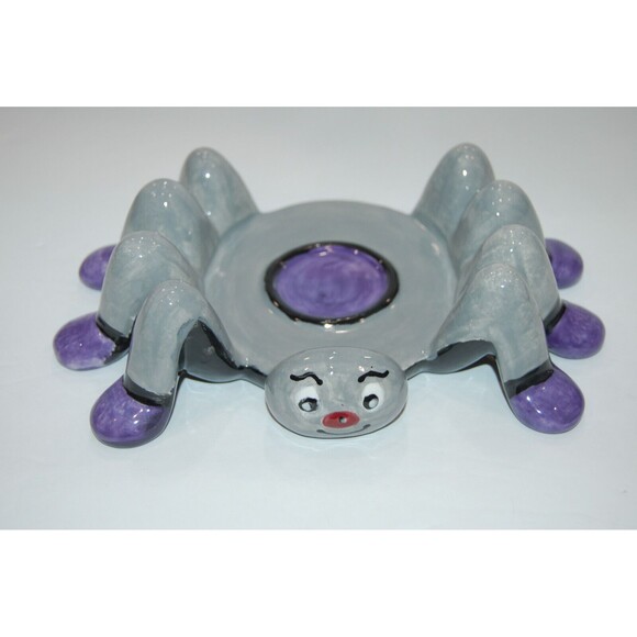 CUTE HALLOWEEN Spider TARANTULA Tea Light Candle Holder Decoration Gray & Purple - Picture 1 of 7